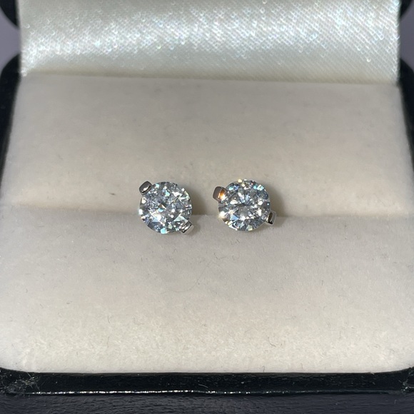 Solid 14K White Gold 1.00CTW Faux Diamond Round Cut Solitaire Stud Earrings - Picture 3 of 11